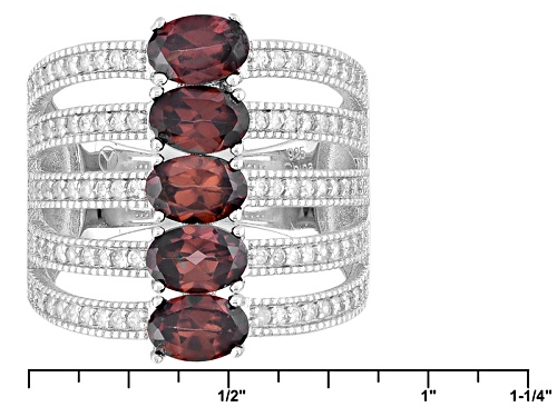 2.75ctw Oval Red Zircon And .70ctw Round White Zircon Sterling Silver Ring - Size 5