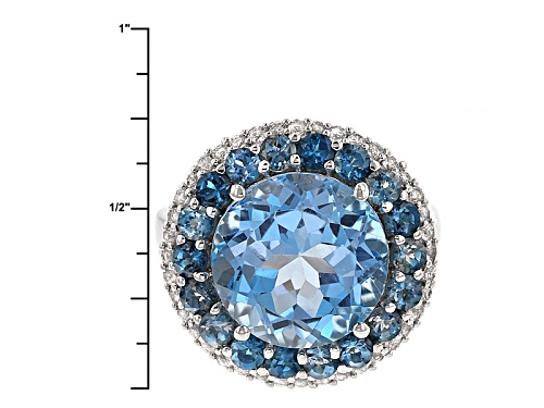 8.31ct Round Swiss Blue And 1.56ctw Round London Blue Topaz With .46ctw White Topaz  Silver Ring - Size 5