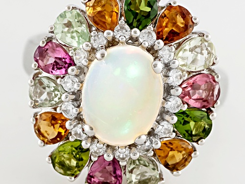 1.13ct Ethiopian Opal With 2.12ctw Multicolor Tourmaline And .33ctw White Zircon Silver Ring - Size 12