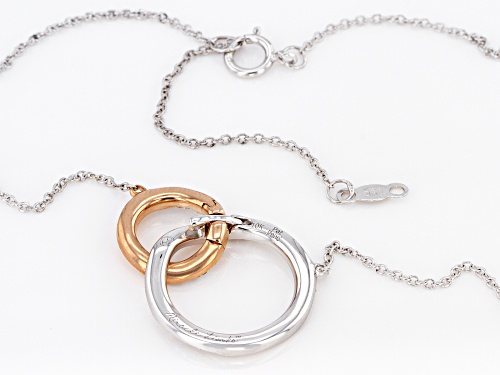 0.17ctw Round White Diamond 10K White & Rose Gold Convertible Interlocking Circle Necklace - Size 18