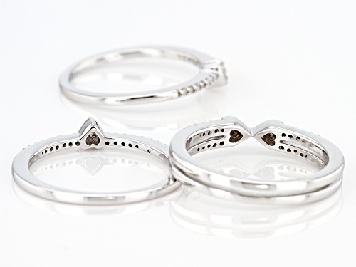 0.25ctw Round White Diamond Rhodium Over Sterling Silver Set of 3 Heart Band Rings - Size 6