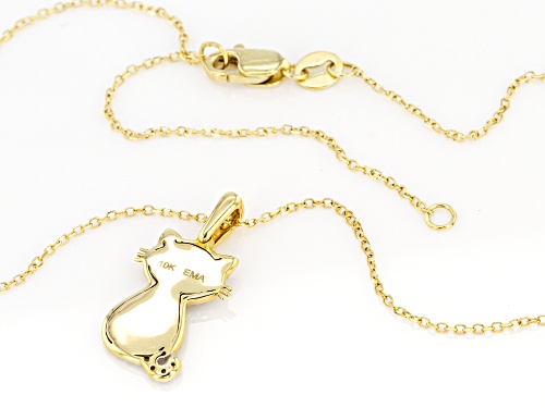 0.10ctw Round White Diamond 10K Yellow Gold Cat Pendant With Adjustable Cable Chain