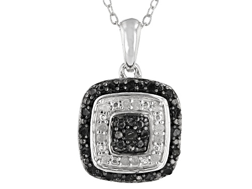 0.48ctw Round Black And White Diamond Rhodium Over Sterling Silver Earrings And Pendant Jewelry Set