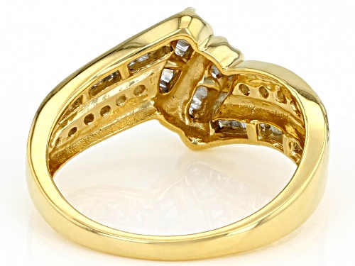 0.50ctw Round And Baguette White Diamond 18K Yellow Gold Over Sterling Silver Bypass Ring - Size 7