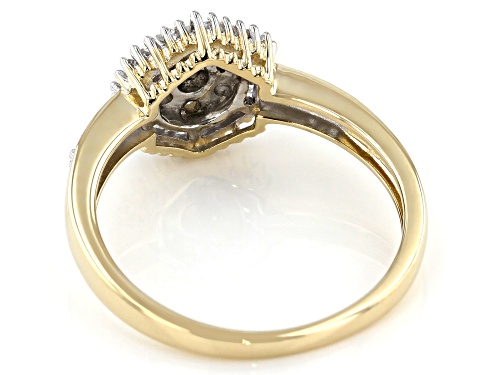 0.50ctw Round And Baguette White Diamond 10K Yellow Gold Cluster Ring - Size 8