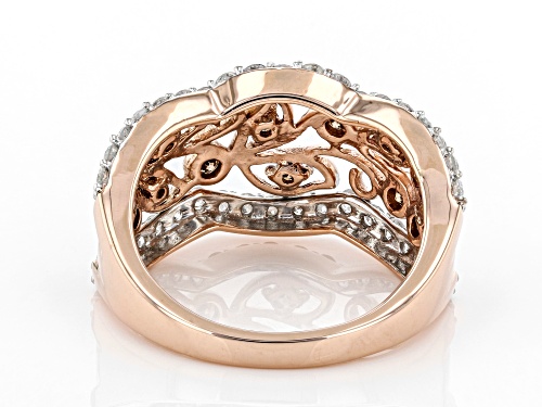 1.00ctw Round Champagne And White Diamond 10K Rose Gold Wide Band Ring - Size 7