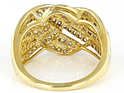 1.00ctw Round And Baguette White Diamond 10k Yellow Gold Crossover Ring - Size 7