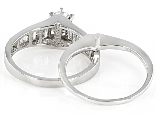 1.00ctw Round And Baguette White Diamond 900 Platinum Bridal Ring Set - Size 7