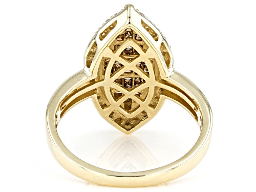 0.65ctw Princess Cut Champagne And Round White Diamond 10k Yellow Gold Cluster Ring - Size 9