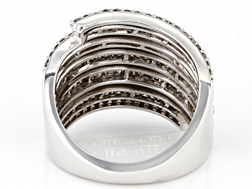 2.00ctw Baguette And Round White Diamond 10k White Gold Multi-Row Ring - Size 7