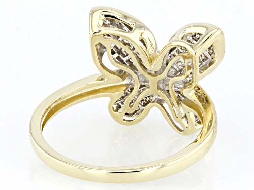 0.50ctw Princess Cut And Round White Diamond 10k Yellow Gold Butterfly Ring - Size 6