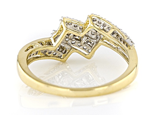 0.55ctw Princess Cut Champagne Diamond And Round White Diamond 10k Yellow Gold Bypass Band Ring - Size 8
