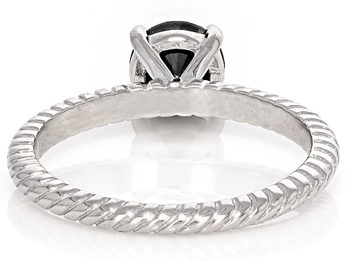 1.00ct Round Black Diamond Rhodium Over Sterling Silver Solitaire Ring - Size 8