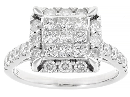 2.00ctw Princess Cut And Round White Diamond 10k White Gold Cluster Ring With Matching Band - Size 6