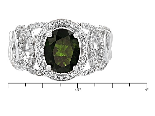 1.90ct Oval Russian Chrome Diopside And .48ctw Round White Zircon Sterling Silver Ring - Size 11