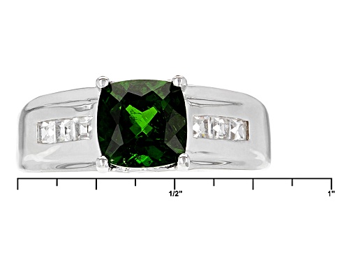 1.20ct Square Cushion Russian Chrome Diopside And .40ctw Square White Zircon Sterling Silver Ring - Size 8