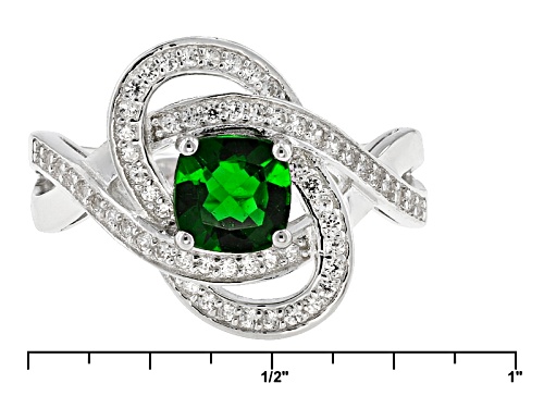 .85ct Square Cushion Russian Chrome Diopside With .32ctw Round White Zircon Sterling Silver Ring - Size 11