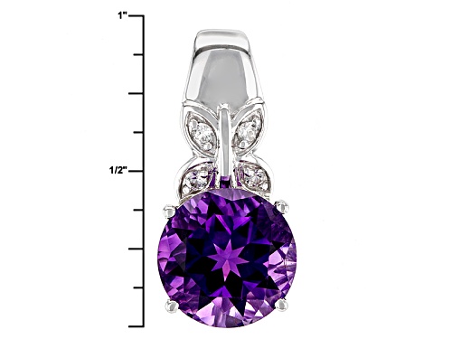 3.97ct Round Moroccan Amethyst And .11ctw White Zircon Silver Butterfly Detail Pendant With Chain