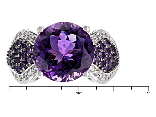 3.97ct Moroccan Amethyst, .33ctw African Amethyst And .11ctw White Zircon Sterling Silver Ring - Size 7