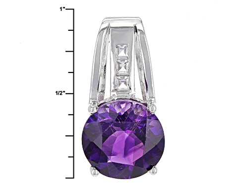 3.97ct Round Moroccan Amethyst And .15ctw Square White Topaz Sterling Silver Pendant With Chain