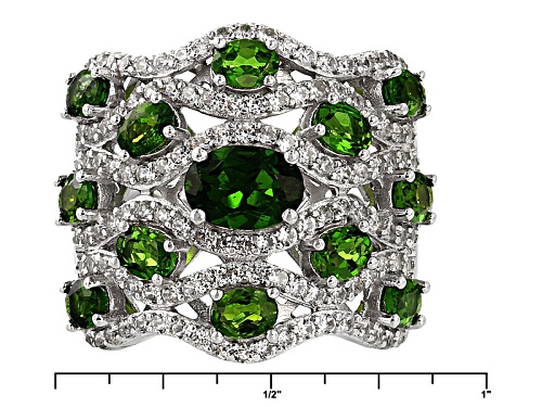2.72ctw Oval Russian Chrome Diopside And 1.02ctw Round White Zircon Sterling Silver Band Ring - Size 5