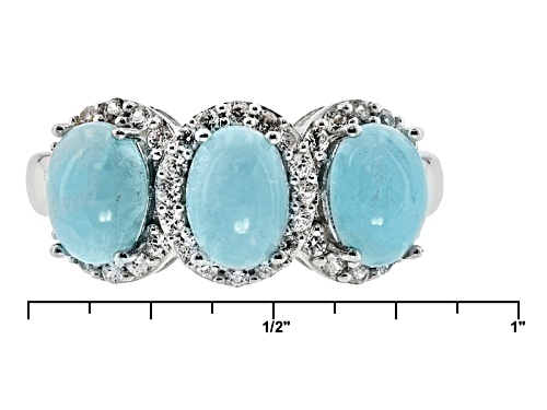7x5mm Oval Cabochon Hemimorphite With .46ctw Round White Zircon Sterling Silver 3-Stone Ring - Size 6