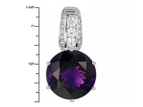 9.46ct Round Moroccan Amethyst And .60ctw Round White Zircon Silver Pendant With Chain