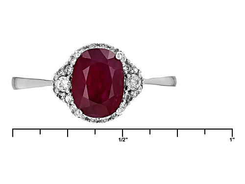 1.75ct Oval Mozambique Ruby And .19ctw Round White Zircon Sterling Silver Ring - Size 8