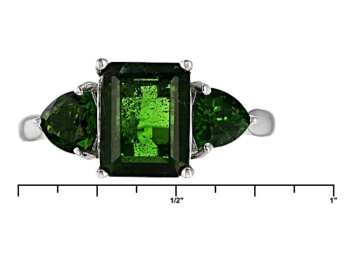 3.35ctw Emerald Cut And Trillion Russian Chrome Diopside Sterling Silver 3-Stone Ring - Size 12