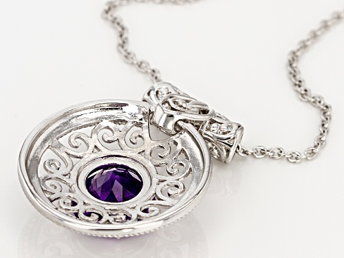 2.96ct Round Moroccan Amethyst Sterling Silver Solitaire Pendant With Chain