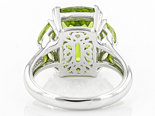 6.72ctw Rectangular Cushion And Marquise Manchurian Peridot™ Sterling Silver Ring - Size 7