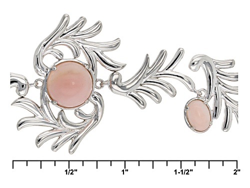 10mm Round And 7x5mm Oval Cabochon Peruvian Pink Opal Sterling Silver Bracelet - Size 7.25