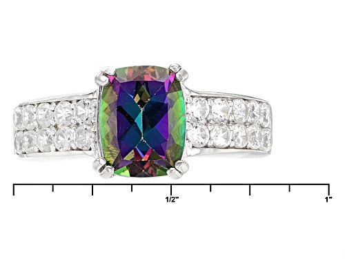 2.25ct Cushion Green Mystic Topaz® With 1.00ctw Round White Zircon Silver Ring - Size 8