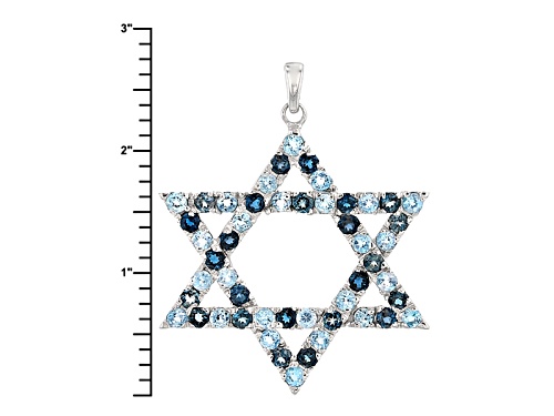 2.95ctw Round Swiss And Round London Blue Topaz Sterling Silver Star Of David Pendant With Chain