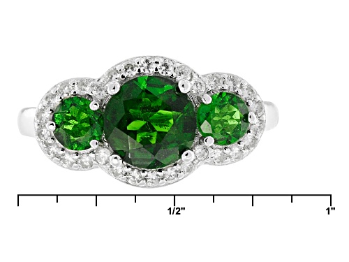 1.92ctw Round Russian Chrome Diopside With .38ctw Round White Zircon Sterling Silver 3-Stone Ring - Size 12