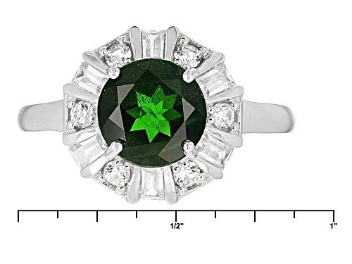 2.04ct Round Russian Chrome Diopside With .66ctw Round And Baguette White Zircon Silver Ring - Size 12