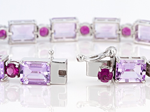 26.60ctw Amethyst And 5.14ctw Rhodolite Garnet Rhodium Over Sterling Silver Bracelet - Size 7