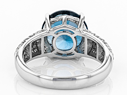 4.50ct Round London Blue Topaz With 0.96ctw Round White Zircon Rhodium Over Sterling Silver Ring - Size 10
