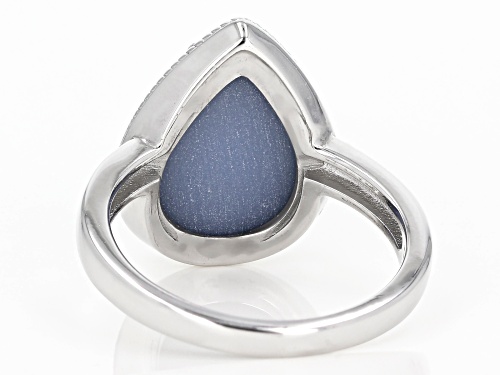 14x10mm Pear Shape Royal Blue Drusy Quartz Rhodium Over Sterling Silver Ring - Size 7