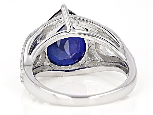5.00ctw 12x10mm Lab Created Blue Sapphire Rhodium Over Sterling Silver Ring - Size 7