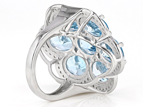 19.00ctw Oval Glacier Topaz™ With 0.75ctw Round White Zircon Rhodium Over Sterling Silver Ring - Size 8