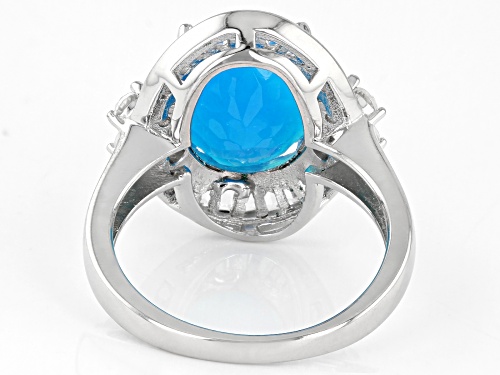 12x10mm Pariaba Blue Color Opal, 1.25ctw White Topaz & .50ctw White Zircon Rhodium Over Silver Ring - Size 8