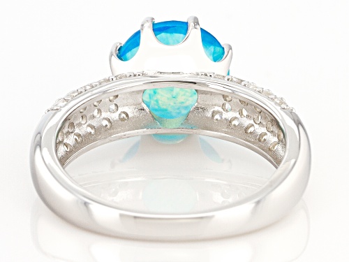 9mm Round Paraiba Blue Color Opal with 0.65ctw White Zircon Rhodium Over Sterling Silver Ring - Size 9