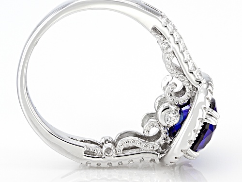 3.15ct Lab Blue Sapphire and 0.68ctw Lab White Sapphire Rhodium Over Sterling Silver Ring - Size 9