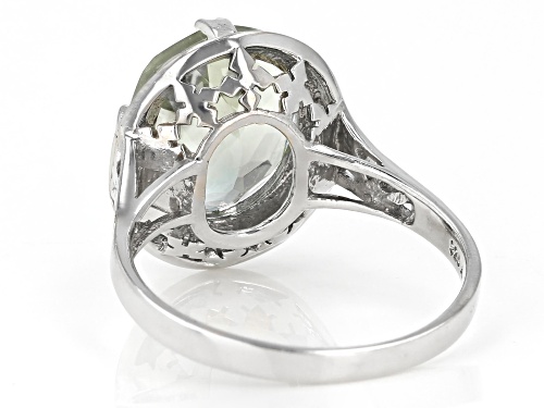 3.70ct Oval Prasiolite Rhodium Over Sterling Silver Ring - Size 9