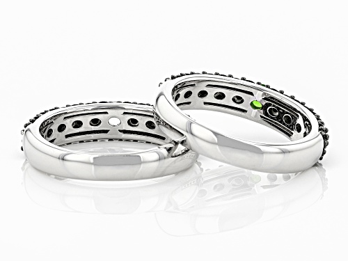 2.55ctw Chrome Diopside, White Zircon, And Black Spinel Rhodium Over Sterling Silver Ring Set Of 2 - Size 7