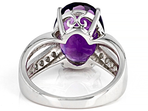 5.00ct African Amethyst with 0.30ctw White Diamond Rhodium Over Sterling Silver Ring - Size 8