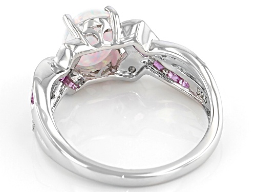 0.70ctw Lab Opal, 0.60ctw Lab Pink and 0.30ctw Lab White Sapphire Rhodium Over Sterling Silver Ring - Size 7