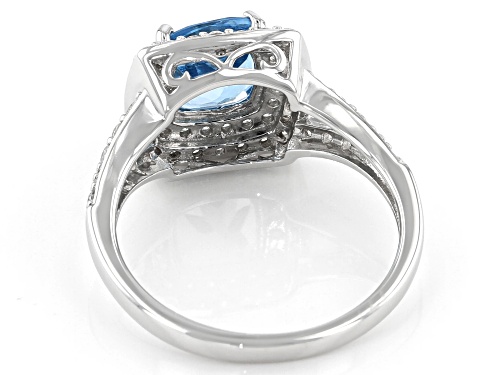 1.90ct Swiss Blue Topaz And 0.85ctw White Cubic Zirconia Rhodium Over Sterling Silver Ring - Size 7