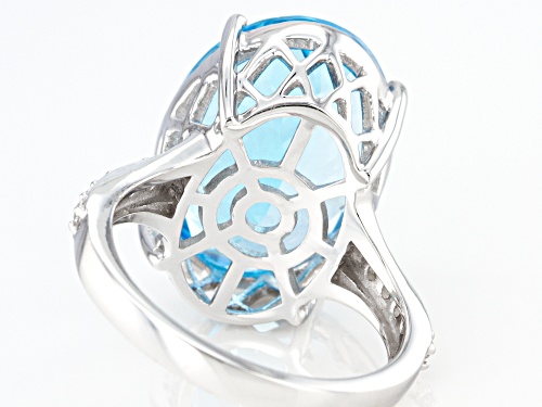 15.50ctw Glacier Topaz™ With 0.26ctw White Zircon Rhodium Over Sterling Silver Ring - Size 6